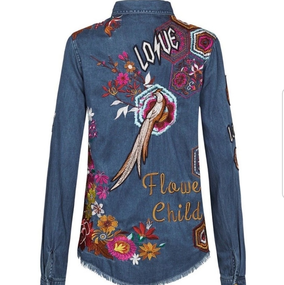 ☀️Sold ☀️Flower Child Denim Shirt /Jacket - Picture 6 of 7